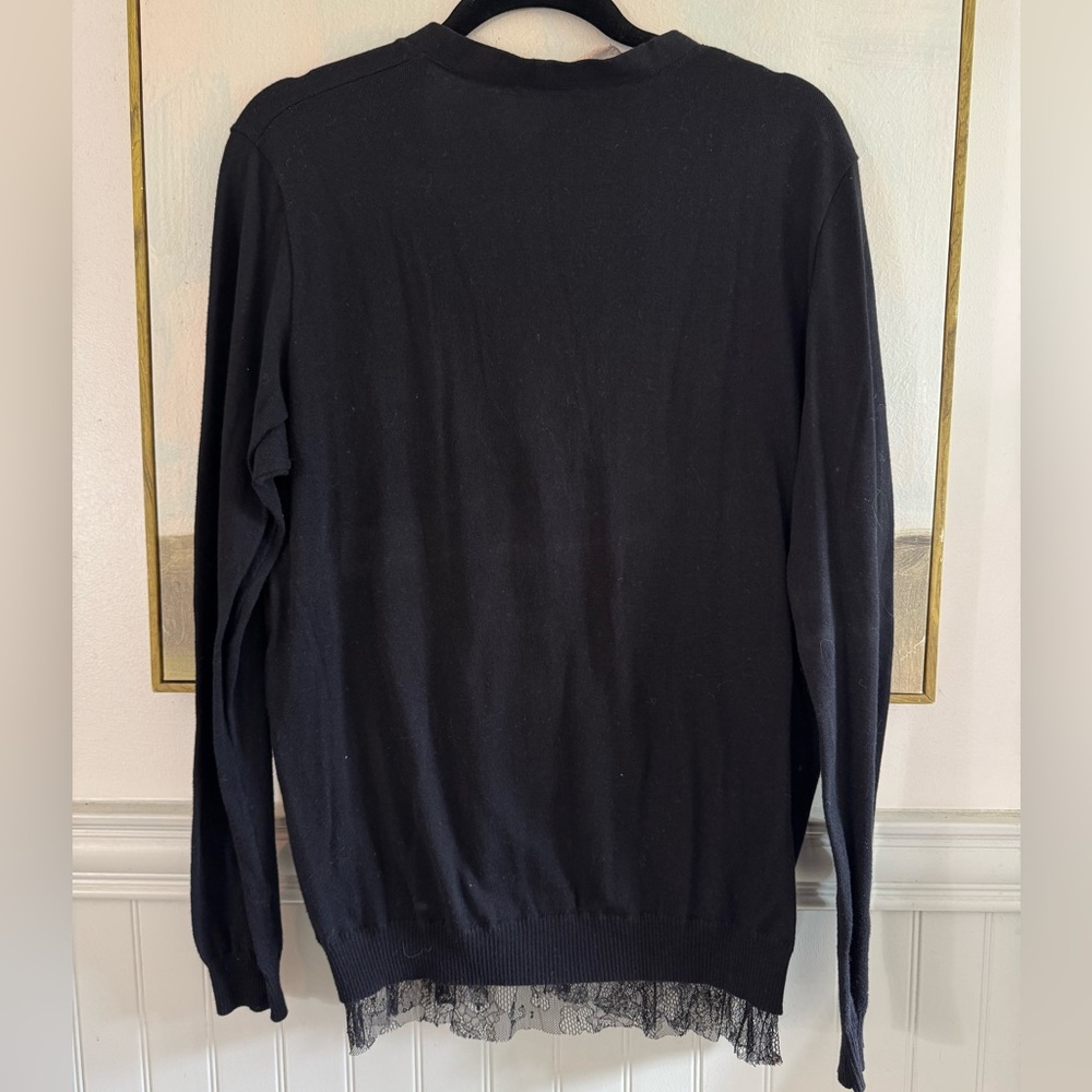 PETER SOM Black Lace-Trim Cotton Blend Cardigan Size XL - Picture 4 of 5